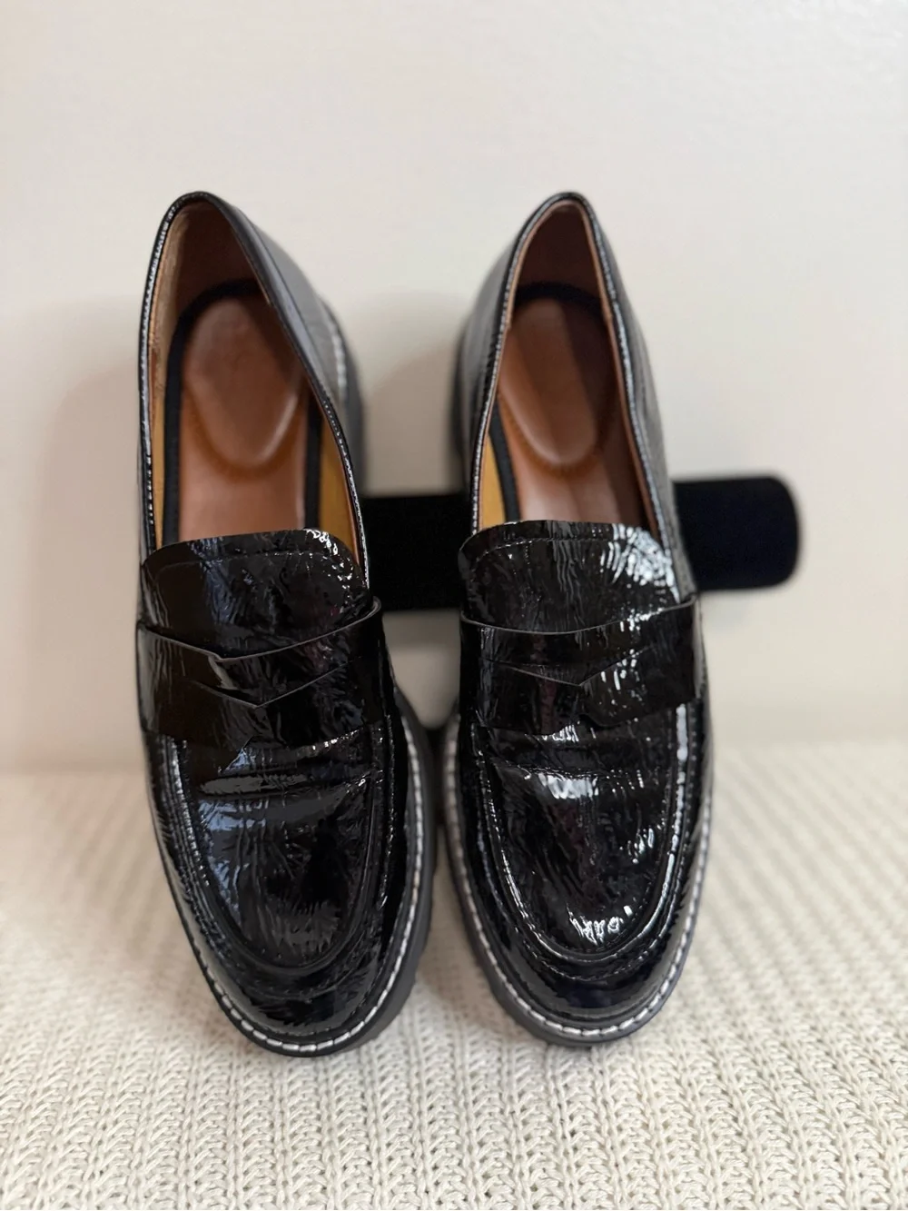 Franco Sarto  Black Patent Leather Penny Loafer chunky sole size 7.5